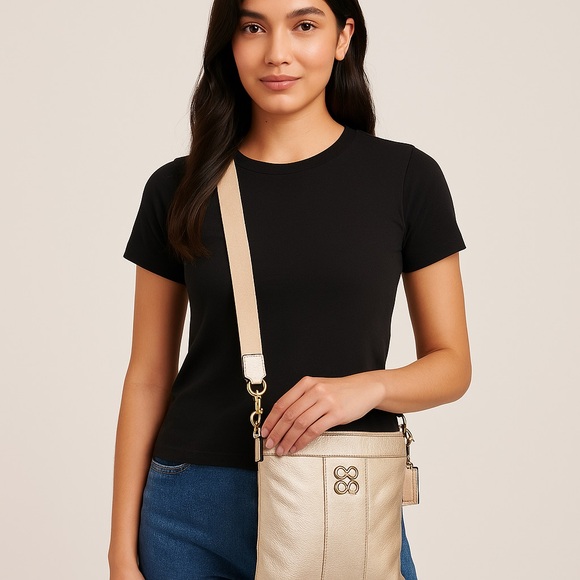 Coach Metallic Gold Leather Crossbody Bag - Picture 1 of 9